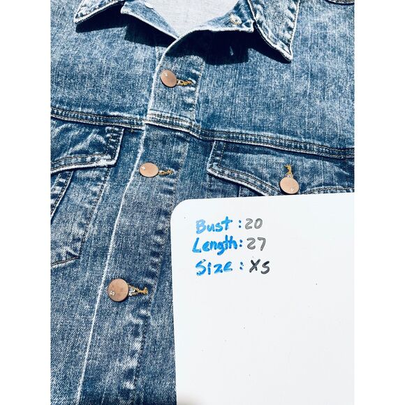 Serena denim jacket classic biker casual USA made sequins blue fall women's XS - Picture 7 of 7